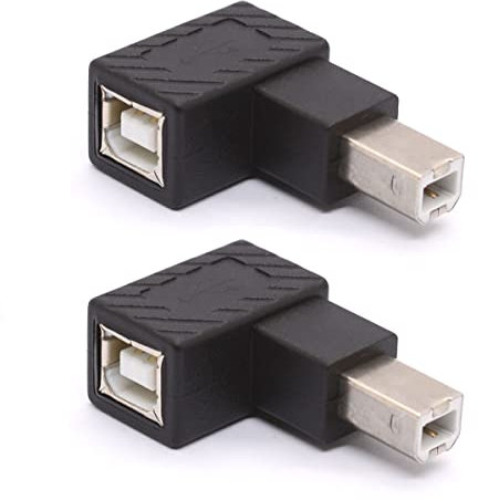 USB B 2.0 Adapter, USB 2.0 Type-B Printer Adapter, 90 Degree Angle USB 2.0 Type-B Male to Female Printer Adapter for Printer, Scanner, Fax Machine, Mobile HDD(Right 2Pcs)
