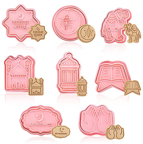 Mubarak Ausstechformen Kunststoff, 8 Stücke Ramadan Cookie Mold Eid Mubarak Ausstechformen Islamischer Ramadan Ausstechformen Form Cartoon DIY Backwerkzeuge für Eid Mubarak Party