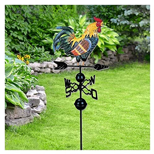 WIQUYBML Wetterhahn Metall Windspiel Hahn auf Windrad, 48 Zoll traditioneller Farbiger Hahn Wetterfahne Windanzeige mit Grundplatten aus Gusseisen Gartendekoration