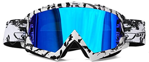 KINGBIKE Motocross Brille Mtb Brille Dirt Bike ATV Crossbrille goggle Sicherheit Tactical Riding Motorradbrillen für Herren Damen Jugend Fit ÜBer Brille (schwarz weiß-blau, Erwachsene)