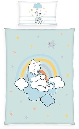 Herding Baby-Bettwäsche-Set, Disney's Winnie Pooh, Wendemotiv, Kopfkissenbezug 40 x 60 cm mit Hoteleinschlag, Bettbezug 100 x 135 cm mit Reißverschluss, Baumwolle/Renforcé