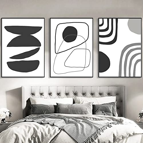 Sarah Duke 3er Poster Set Boho Wandbilder, Schwarz Weiß Geometrie Line Art Bilder, Kunstposter für Wohnzimmer Schlafzimmer Wanddeko, Ohne Rahmen (40x50cm)