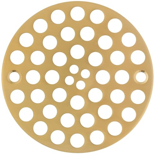 LXLOTUS Brass 4 Screw-in Shower Drain Grate - Replacement Cover - Brushed Gold (Thick, Designed by a Handyman - Includes Screws)