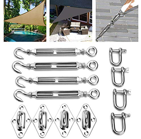 Sonnensegel-Hardware-Set, Robustes Markisen-Befestigungsset, Sonnensegel-Befestigungsset aus Edelstahl für rechteckige und quadratische Sonnensegel-Installation – 12-teilig
