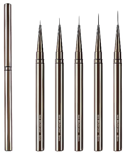 Lokaloka 6/9/12/15/18mm Pinceau Nail Art Ongles Professionnel avec Capuchon, 5 Pièces Pinceaux Extra Fine Ultra Fin Liner Set pour Vernis Semi Permanent Ongle Gel Peinture Acrylique