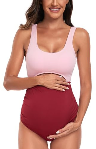 EastElegant Costume da bagno premaman con stampa a pois Ploka Costume da bagno intero con ritaglio, Rosa+rosso, XL