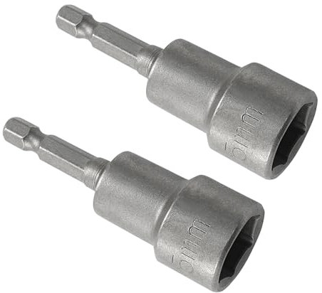 Cjueiom 2pcs 1/4 Quick-Change Hexagon Socket, 15mm Metric Nut Drivers Hex Shank Magnetic Nut Setter Driver Drill Bit Set, 65mm Length Nut Extractor Socket Set for Electric Screwdriver Handle Tools