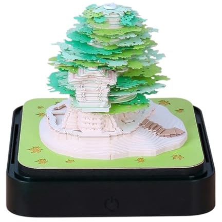 LECOW Wall Calendar Desk Calendar Desk Calendar With Lights 3D Calendar,2024 Carving Art Notepad,DIY Sticky Post Craft Sakura Tree House Monthly Calendar (Color : Green)