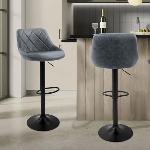 ML-Design Barhocker 2er Set, Bezug aus Kunstleder, Anthrazit, Gepolsterter Barstuhl mit Rückenlehne und Fußstütze, Tresenhocker höhenverstellbar, 360° drehbar, Bistrohocker Hocker Drehstuhl Barstühle