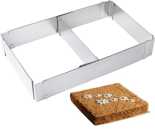 LATRAT Telaio da forno rettangolare regolabile, in acciaio inox per cuocere e decorare, per torte e torte di routine, 5 cm di altezza