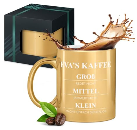 Maverton Keramikbecher 330ml mit Gravur - Kaffeetasse mit funktionellem Henkel - personalisierter Kaffeebecher für Frauen zum Geburtstag zu Weihnachten - gold glänzend/innen weiß - Kaffee