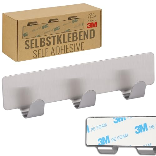 RICOO Hakenleiste Küche mit 3 Edelstahl Haken selbstklebend MH020-1 Handtuchhaken ohne Bohren Klebehaken Badezimmer Kleiderhaken zum Kleben Badhaken Badezimmerhaken Wandhaken Bad Aufhängehaken