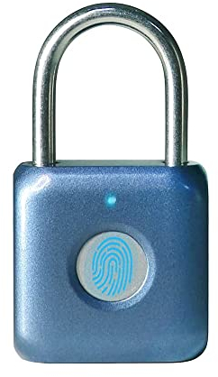 Cadenas à empreintes digitales eLinkSmart - Petit cadenas intelligent sans clé - Pour casier, salle de sport, armoires, valise, boîte à outils, valise - Bleu