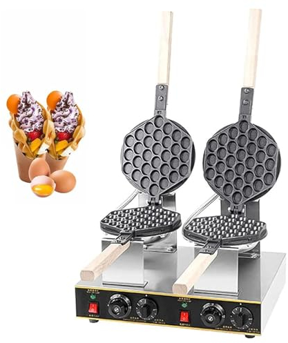 DXDRT Gofrera De Burbujas Comercial 1400w + 1400w Plancha Giratoria De Gofres De Doble Cabezal,Waffle Maker Antiadherente para Restaurante,Cafeterías,Control Independiente De Temperatura y Tiempo