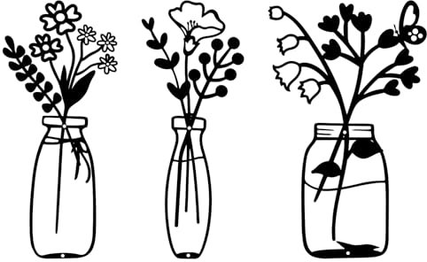 Resama 3 Stück Metall Blume Wanddekor,Schwarze Minimalistische Vase Wandkunst Rustikale Wandkunst Dekor für Küche Wohnzimmer Schlafzimmer Badezimmer