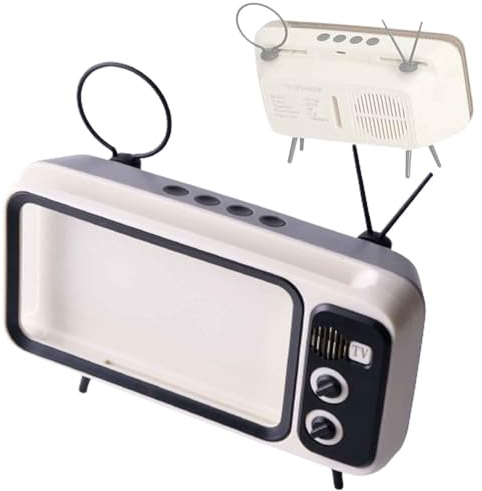 ADovz Retro-TV-Telefonständer, Telefonbildschirmhalterung im Retro-TV-Stil, dekorativ, Telefonbildschirmhalterung im TV-Stil (Silver Black,Three-in-one Stand)