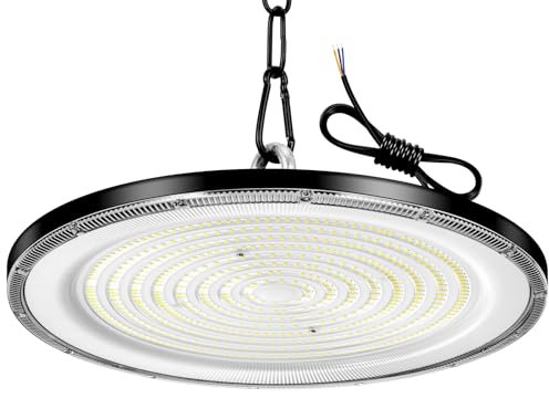 Viugreum UFO LED 800W, Proyector LED exterior 80000LM, Blanco Frío 6500K, AC 85-265V IP65 Impermeable Iluminación de Taller, Led Industrial UFO con Cadena para Fábrica Taller Gimnasio