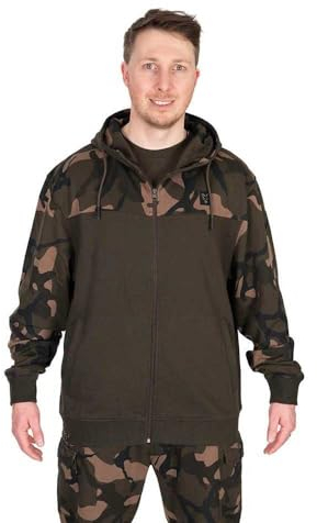 Fox LW Khaki/Camo Split Zip Hoody - Angelpullover, Größe:XXXL