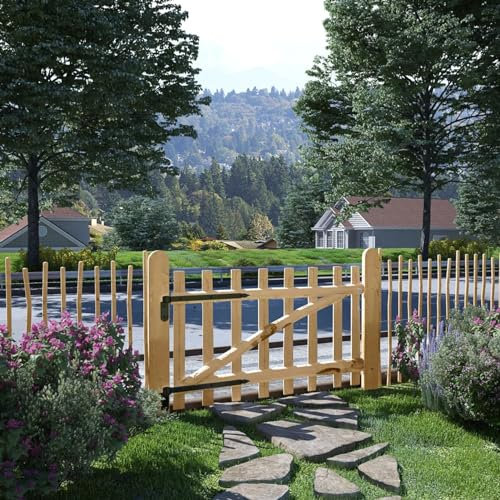 LAPOOH Puerta para Valla, Puertas Metalicas Exterior, Puerta Jardin, Valla De Jardin, Puerta De Jardín, Madera de avellano 100x60 cm