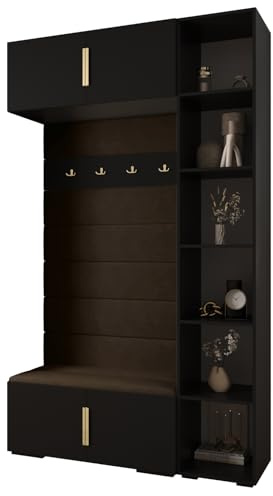 MEBLE KRYSPOL Inova 1 Möbelset - Moderne Garderobe - für Schlafzimmer, Wohnzimmer, Flur, Kinderzimmer - Ankleidemöbel - 236,7x140x47cm - Schwarz, Paneele Manila 04, Handgriff Gold