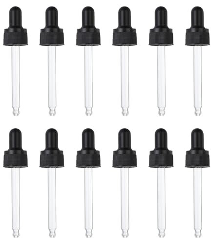 PATIKIL Glass Eye Dropper Caps, 12 Pcs Plastic Glass Dropper Closure Top for 30ml(1oz) Essential Oils Bottle, Perfume, Lab Experiments, Black