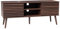 sweeek - Meuble TV scandinave avec 2 Portes décor Bois Noyer rainuré et 1 Niche Centrale avec étagère L120cm