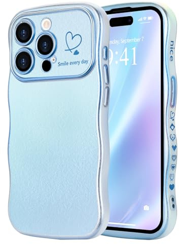 LCHULLE for iPhone 14 Pro Max Case for Women Girls,Cute Rainbow Colorful Wave Frame Curly Shape Love Heart Gradient Cover,Shockproof Camera Protection Phone Case for iPhone 14 Pro Max,Colorful Blue