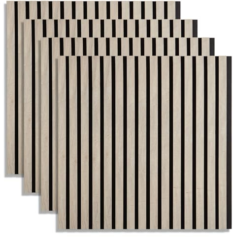 Homestyle4u Akustikpaneele 60x60 cm Wandpaneele Grau Wandverkleidung innen 4 Paneele Wand Holz Dekorpaneele MDF