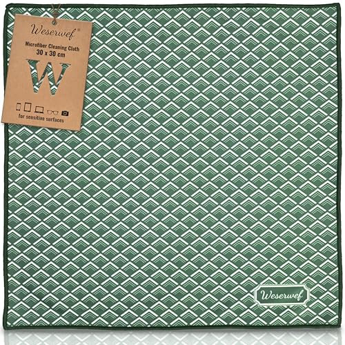WESERWEF Design Microfiber Glasses Cleaning Cloth, Premium Cleaning Cloths for Spectacles, Lens, Screens, Tablets, Eyeglasses, 12 x 12, Ultra-Soft & Scratch-Free (Wave)