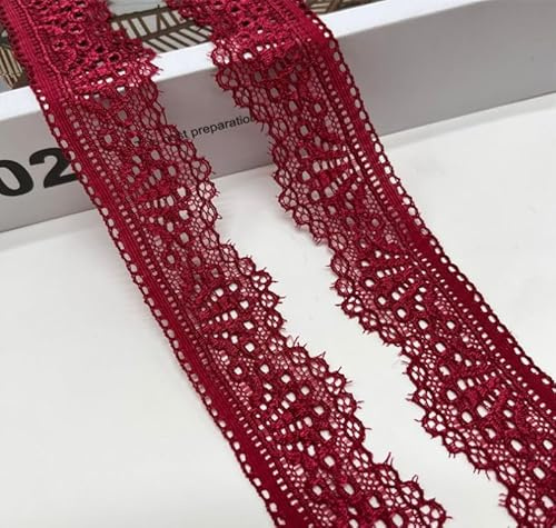 WANYI 2 Yards 3cm Spitzenband Weiß Spitzenborte Elastizität Spitzenstoff Meterware Borten und Bänder zum Nähen Elasthan Spitze Vintage Spitzenbordüre fur DIY Unterwäsche Handwerk Geschenkband(Rot 2)