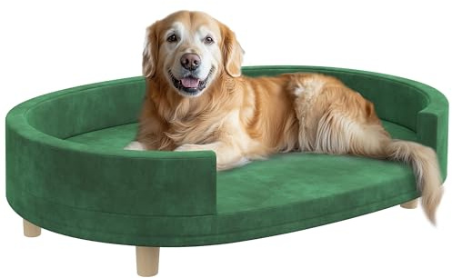 PawHut Hundesofa, Katzensofa, Katzensessel, Oberfläche aus weichem Samt, mit herausnehmbarem Kissen, Füße aus Massivholz, 100B x 70T x 25H cm, grün