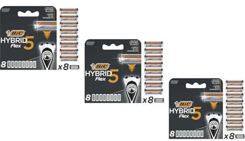 BIC Hybrid 5 Flex Männerrasierer-Nachfüllklingen | Mit 5 beweglichen Nano-Tech-Titanium-Klingen | 3 x 8er Nachfüllpackung