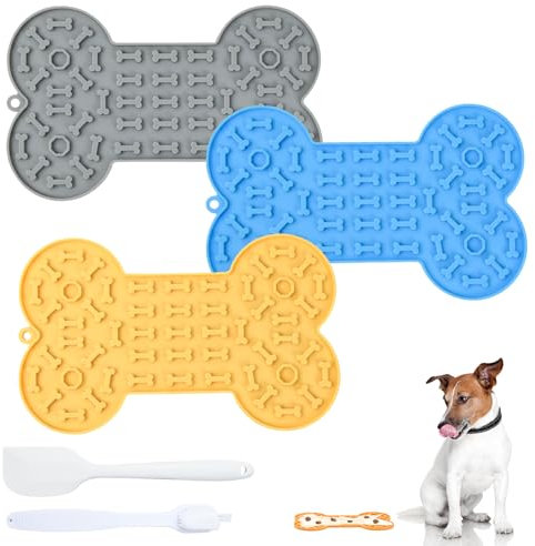 Focenat Tappetino Leccare Cane con Ventosa, 3 Pezzi Tappetino per Leccare, Tappetino per Cani con Spatola e Pennello, Lick Mat per Cani e Gatti, per Leccare per Bagno, Toelettatura, Addestramento