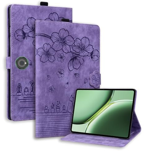SLLMYYX Custodia per tablet compatibile con OnePlus Pad 2/OnePlus Pad Pro 12,1 2024, custodia intelligente a libro in pelle PU con motivo con fiori di ciliegio (viola)