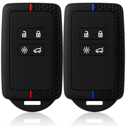 Richunie 2pcs Coque Clé de Voiture Compatible avec Clio, Megane, Koleos, Kadjar, Twingo, Talisman, Captur, Espace, Dacia Duster - Étui Carte en Silicone TPU 4 Boutons Clio 4(Ligne Rouge + Bleue)