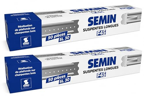 SEMIN Suspentes Longues F45 300 mm –2 Boîtes de 50 – Acier Galvanisé Haute Résistance – Fixation Plafond Suspendu & Faux Plafond – Compatible Fourrures F45/F47 – Pose Rapide