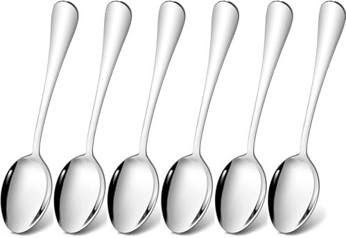 Tiokin Soup Spoons,6 Pieces 20.5cm Stainless Steel Tablespoons and Dinner Spoons, Dessert Spoons,Sliverware Dishwasher Safe
