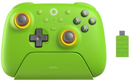 8Bitdo Ultimate 2 Wireless Gaming Controller with TMR Joysticks, Switchable Hall Effect/Tactile Triggers, 8Speed Wireless Tech, Charging Dock, RGB Fire Ring for PC & Android - Green