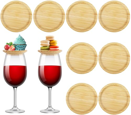 Gabotrie 10 mini taglieri per salumi e calici da vino, 10,2 cm, rotondi in bambù, per riunioni di famiglia, feste, bar