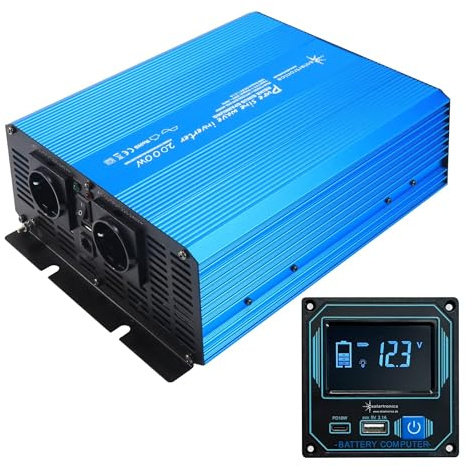 SOLARTRONICS TS2000 Spannungswandler 12V 230V Reiner Sinus Display Einbau Fernbedienung USB C+A