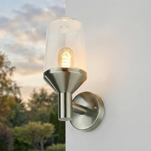 Licht-Erlebnisse Außenwandlampe Glas Edelstahl 29 cm hoch IP44 E27 Modern Wandlampe außen Balkonlampe außen Wandleuchte Terrassenbeleuchtung