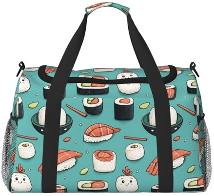 Süße Onigiri-Sushi-Druck-Seesack für Reisen, Wochenend-Übernachtungs-Seesack, Turnbeutel für Damen und Herren, persönliche Gegenstände, Reisetasche