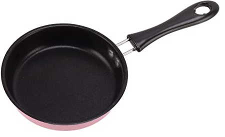 Fyearfly Mini padella antiaderente, 12 cm, in acciaio inox, adatta a induzione, rosa, facile da pulire, manico lungo per colazione e uova