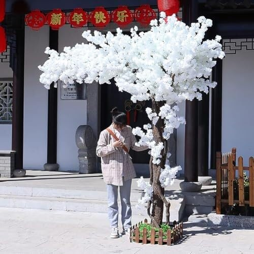 Albero Di Ciliegio Bianco Fatto A Mano, Realistico Albero Di Ciliegio Artificiale In Fiore Di Pesco, Adatto For La Decorazione Di Ristoranti, Giardini E Case(1.2x1m)