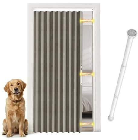 Magnetischer Türvorhang Blickdicht, ohne Bohren – Mit Teleskopstange, Faltenbalg-Design für Schlafzimmer & Flur (Grau, 198 x 106 cm, 1er Pack)