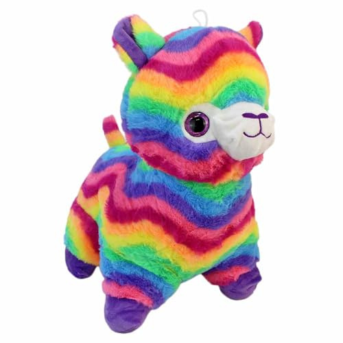 BEMIRO Regenbogen Lama Kuscheltier, 40 cm, Plüschtier mit Glitzeraugen und Aufhängeschlaufe, Buntes Stofftier in Pastellfarben (Bunt)