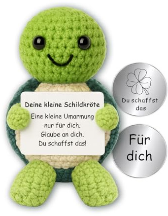 GROVBLE Positive Schildkröte – Pocket Hug Mutmacher Geschenk Glücksbringer | Du schaffst das Geschenk | Kleine Schildkröte mit Karte | Trost Geschenk für Freundin, Kollegin & Tochter
