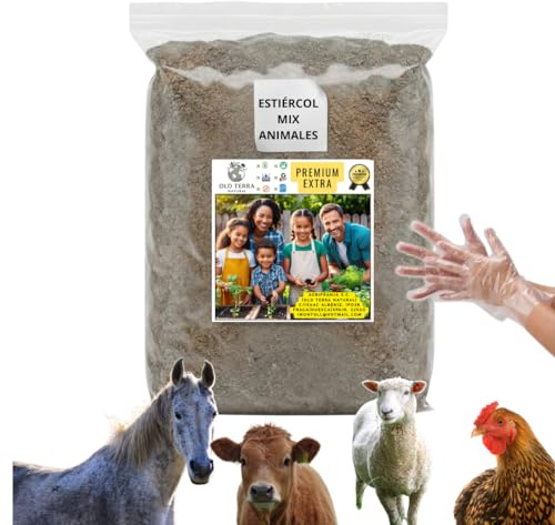 Estiércol Mix mezclado Animales de Granja Curado 2 Años - Abono Orgánico Premium Natural en Polvo (3L) Fertilizante - Sin Olor para Huerto, Jardín y Plantas - Nutrientes para Crecimiento Explosivo