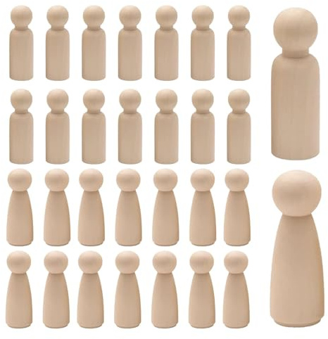 30Pcs Holzfiguren für Malerei, unfertige weibliche Holzfiguren für Männer, kleine leere Kegeldekoration fü r DIY-Handwerk, Hochzeit, Geburtstagsparty(53mm)