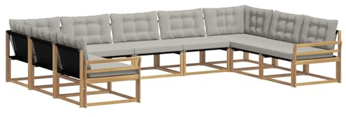 vidaXL Outdoor-Sofagarnitur mit Kissen 9 pcs Weiß und Hellgrau, Garten Lounge, Moderne Outdoor-Couch, witterungsbeständiger Sitzbereich, bequem für die Terrasse
